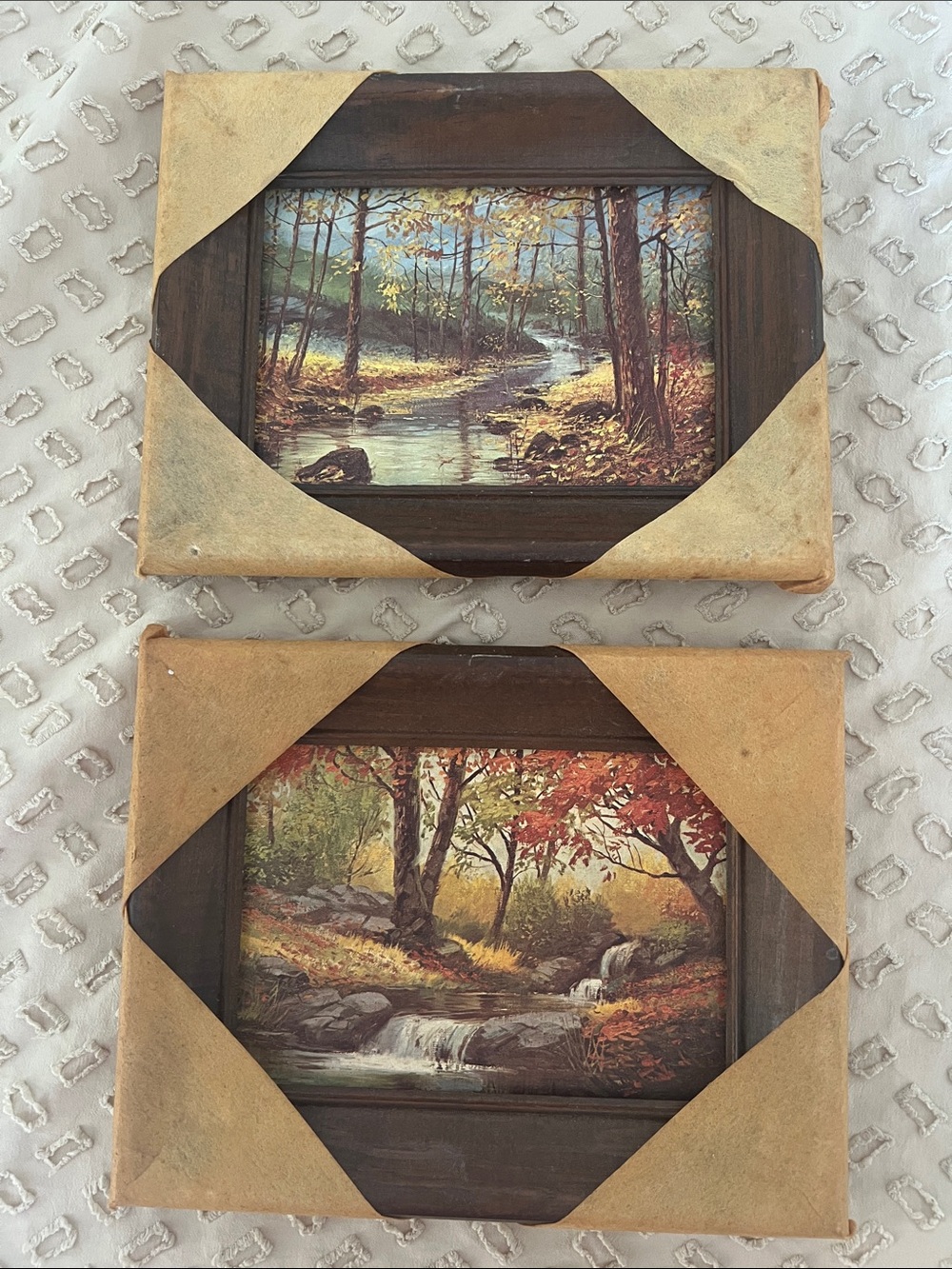 Vintage deadstock woodland prints still with original paper set of two  9” x 7”